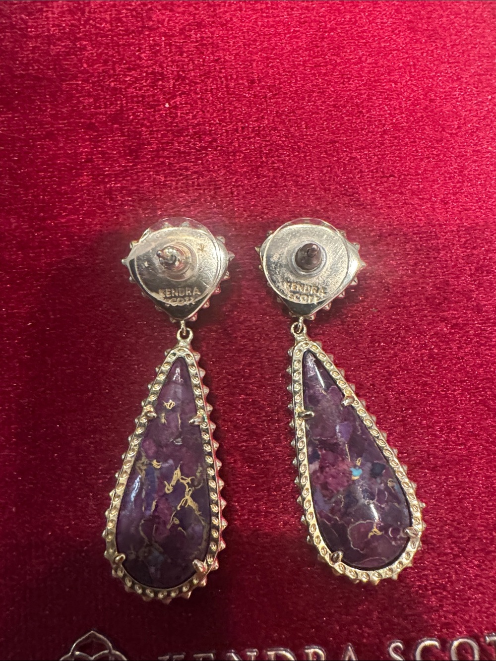 Kendra Scott Purple Teardrop Double Drop Earrings with Gold Trim - Picture 3 of 3